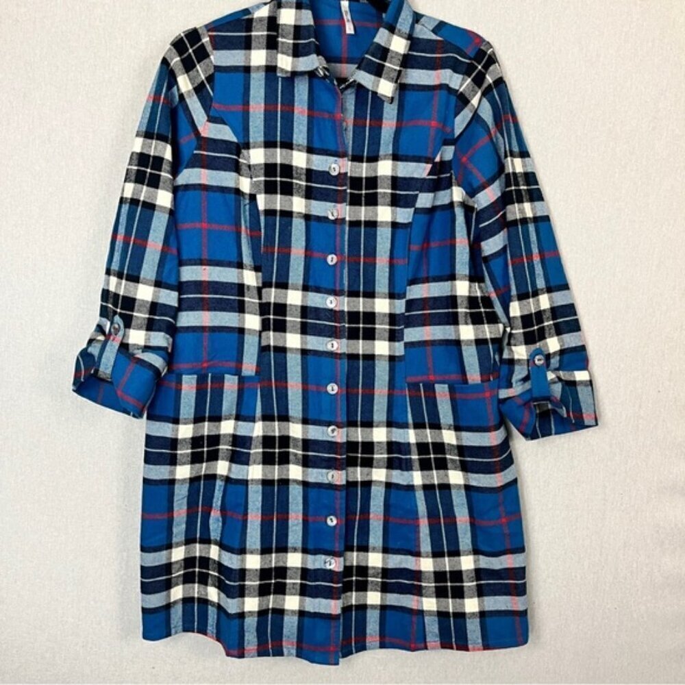 Blue Sky Clothing Larissa Cotton Flannel Plaid Tunic Shirt Large